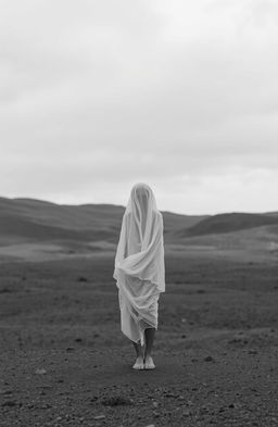 A solitary figure standing in a vast, desolate landscape, embodying a sense of loneliness and introspection