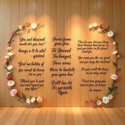 A beautifully arranged collection of inspiring and motivational quotes displayed artistically on a wooden background, featuring quotes in elegant typography with floral and nature-themed decorations around the edges