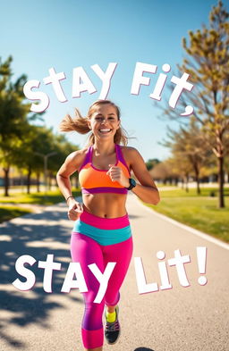A motivational scene illustrating the phrase 'Stay Fit, Stay Lit'