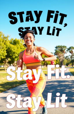 A motivational scene illustrating the phrase 'Stay Fit, Stay Lit'