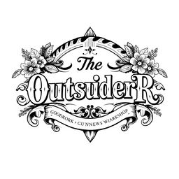 An intricate black and white logo design featuring the text "The OutsideR" prominently in a decorative, vintage style