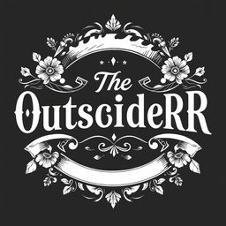 An intricate black and white logo design featuring the text "The OutsideR" prominently in a decorative, vintage style