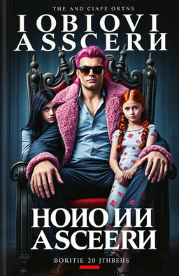 A book cover for "Розовый айсберг" featuring a tall, muscular man sitting on a vampire throne