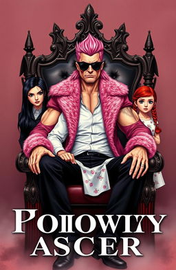 A book cover for "Розовый айсберг" featuring a tall, muscular man sitting on a vampire throne