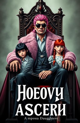 A book cover for "Розовый айсберг" featuring a tall, muscular man sitting on a vampire throne