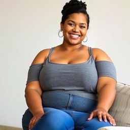 An attractive plus-sized young woman with a confident posture, showcasing her curves and body positivity
