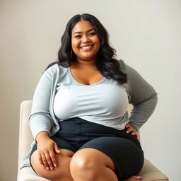 An attractive plus-sized young woman with a confident posture, showcasing her curves and body positivity
