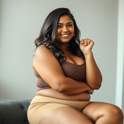 An attractive plus-sized young woman with a confident posture, showcasing her curves and body positivity