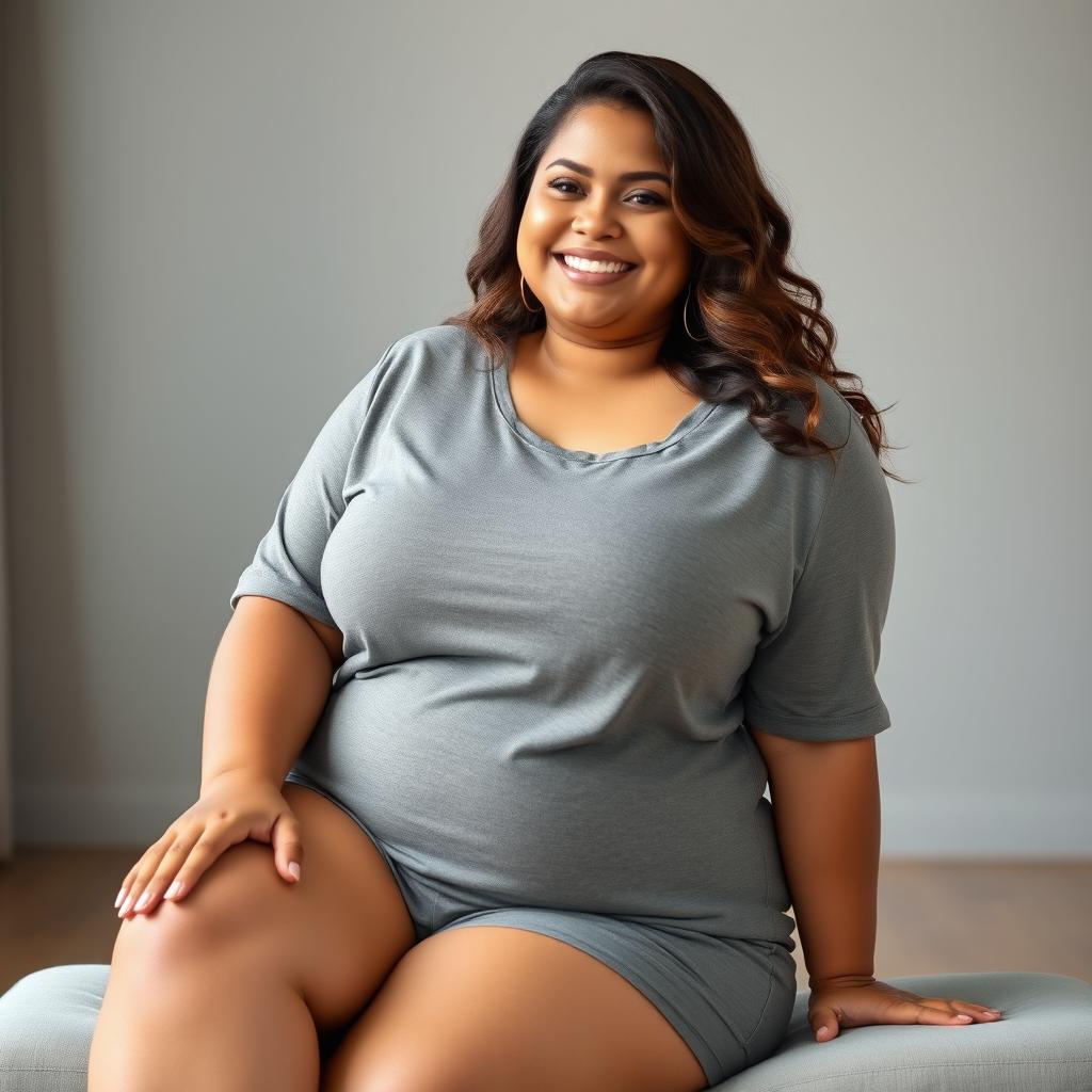 An attractive plus-sized young woman with a confident posture, showcasing her curves and body positivity