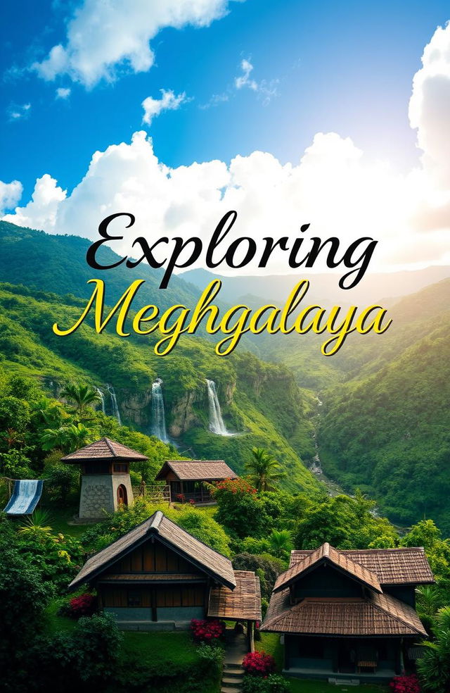 A visually stunning cover for a Meghalaya project, featuring the breathtaking landscapes of Meghalaya, India