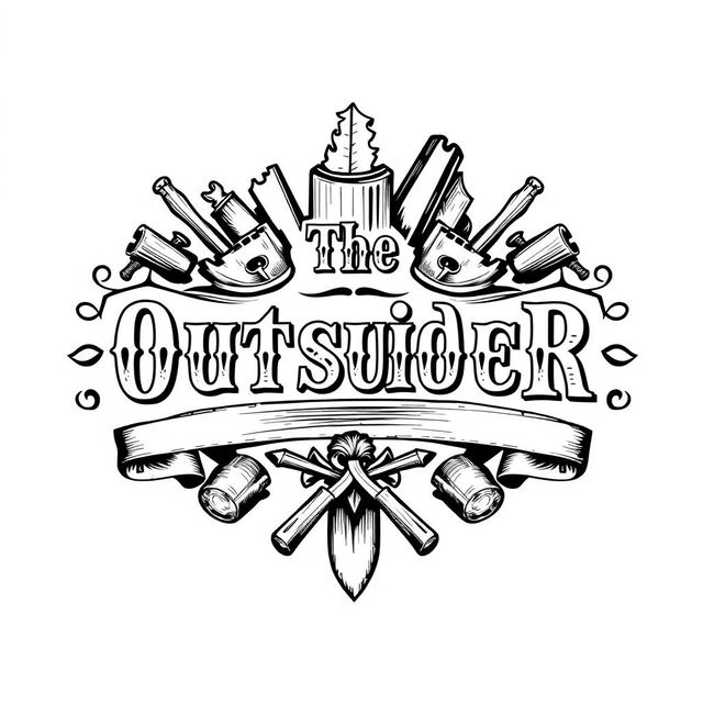 An intricate black and white logo design featuring the text "The OutsideR" presented in an Old West style serif font