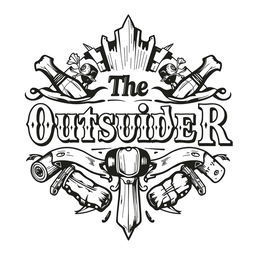 An intricate black and white logo design featuring the text "The OutsideR" presented in an Old West style serif font