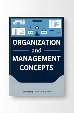 A sophisticated business presentation cover titled 'Organization and Management Concepts'