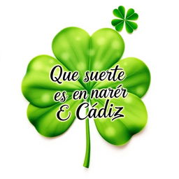 A beautifully designed green clover (trébol) with intricate leaf patterns, centered on a white background