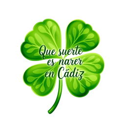 A beautifully designed green clover (trébol) with intricate leaf patterns, centered on a white background