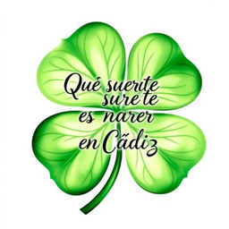 A beautifully designed green clover (trébol) with intricate leaf patterns, centered on a white background