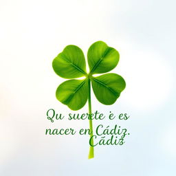 A lush green clover with four leaves, elegantly positioned in the center of the image