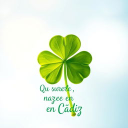 A lush green clover with four leaves, elegantly positioned in the center of the image