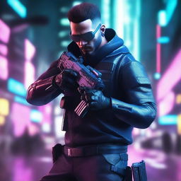 Generate a hyper-realistic, 4K image of a cool and handsome man in cyberpunk attire