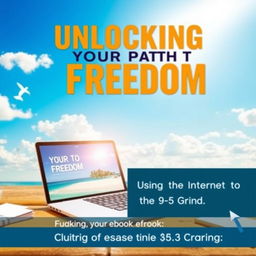 An inspirational eBook cover design titled "Unlocking Your Path to Freedom: Using the Internet to Escape the 9-5 Grind"