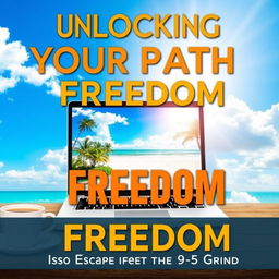 An inspirational eBook cover design titled "Unlocking Your Path to Freedom: Using the Internet to Escape the 9-5 Grind"