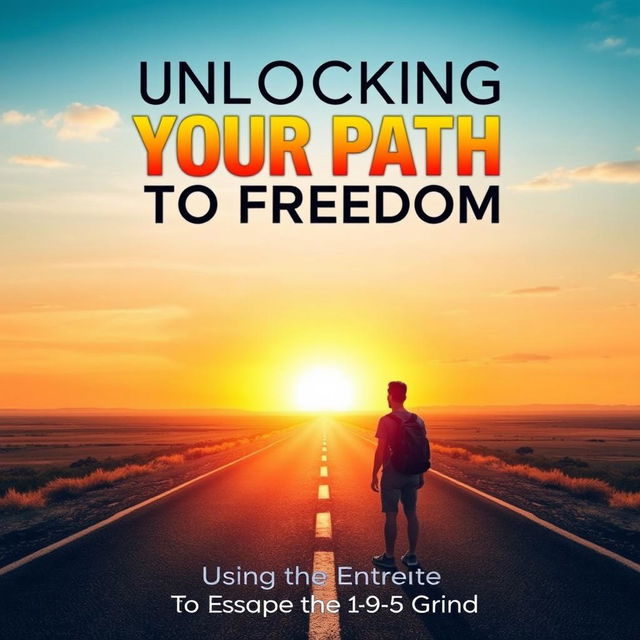 A captivating book cover design for "Unlocking Your Path to Freedom: Using the Internet to Escape the 9-5 Grind"