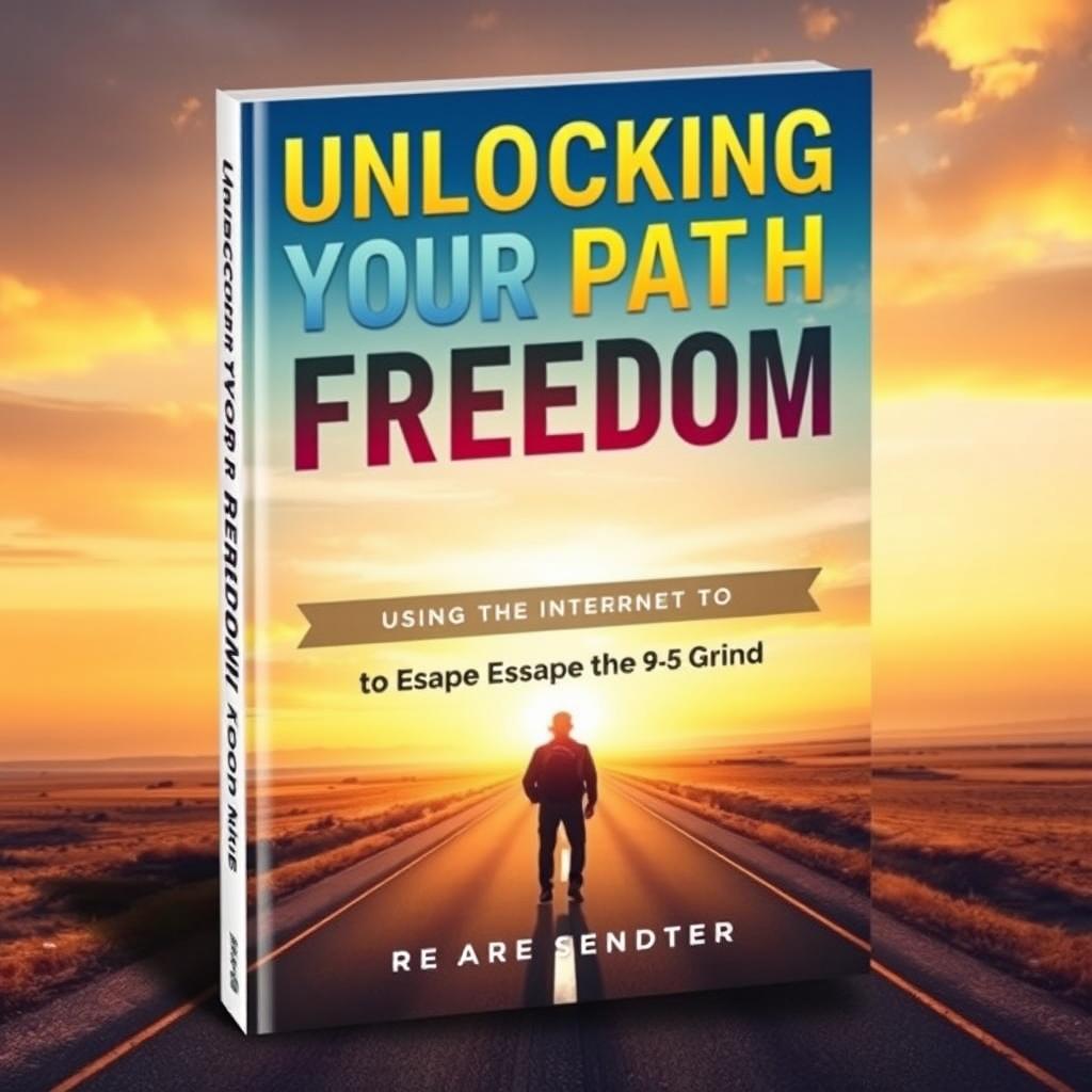 A captivating book cover design for "Unlocking Your Path to Freedom: Using the Internet to Escape the 9-5 Grind"