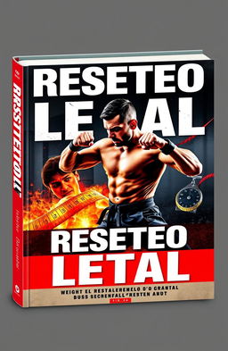 A dynamic and engaging book cover for a title called 'Reseteo Letal', focusing on weight loss and martial arts