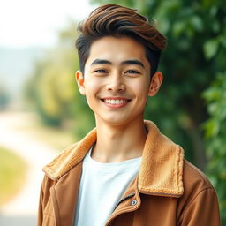 A handsome young man with a baby face, displaying a charming and youthful appearance, showcasing his whole body from head to toe