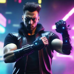 Produce a hyper-realistic, 4K image of a cool, handsome man in cyberpunk style