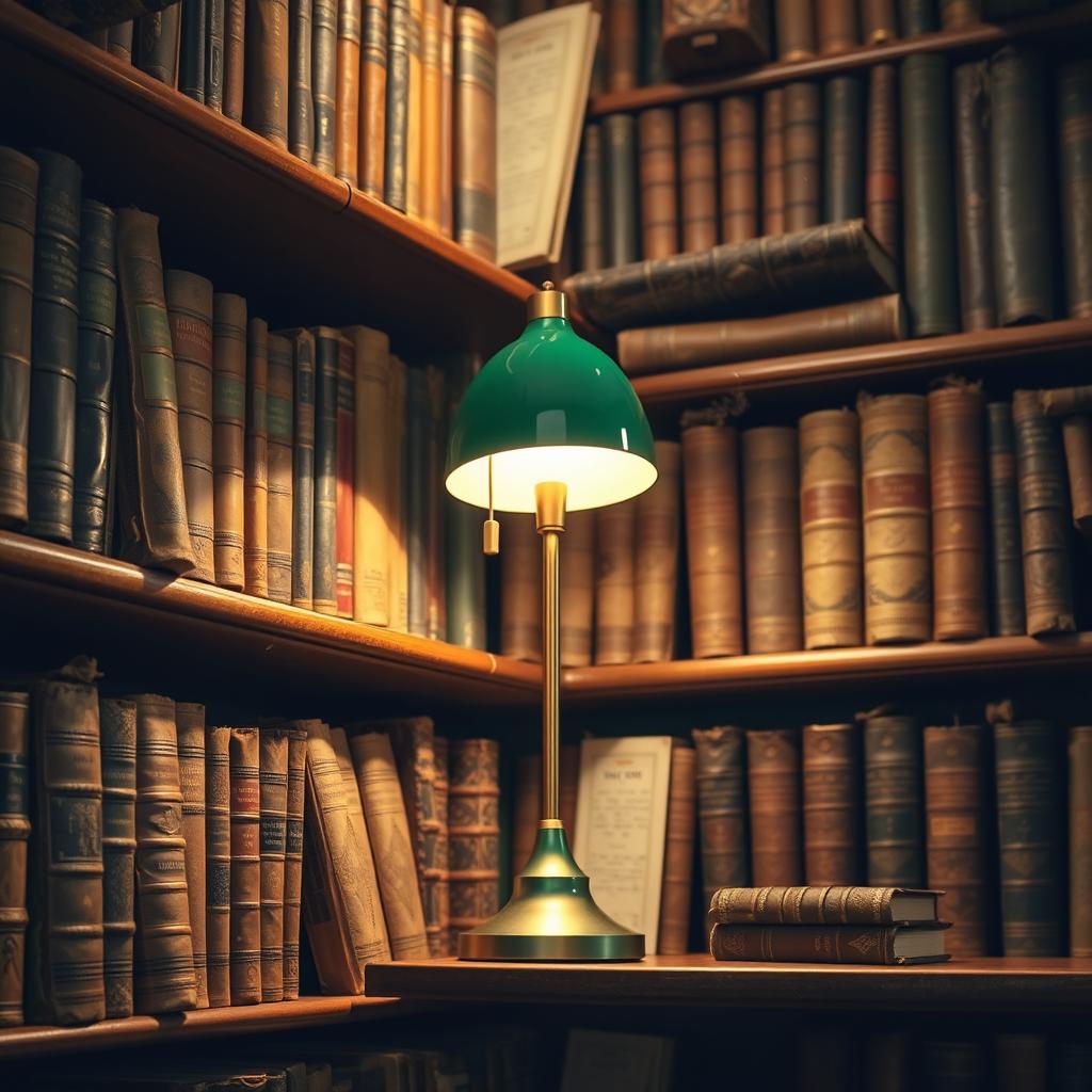 An antique bookshelf filled with ancient books, showcasing an eclectic mix of worn leather-bound tomes and parchment scrolls