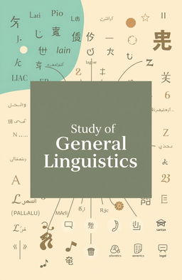 A visually striking cover page design for a study of general linguistics, featuring a stylized representation of various languages and scripts such as Latin, Arabic, Chinese, and the International Phonetic Alphabet
