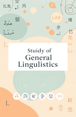 A visually striking cover page design for a study of general linguistics, featuring a stylized representation of various languages and scripts such as Latin, Arabic, Chinese, and the International Phonetic Alphabet