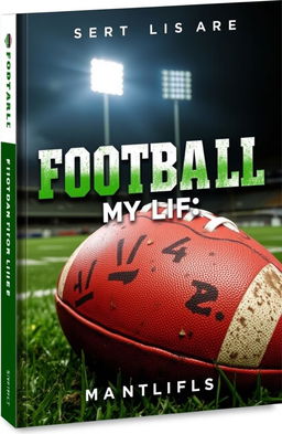 A high-energy book cover centered on a passionate football theme, featuring a close-up of a worn, classic football covered in dirt and grass stains, symbolizing the journey and struggles of the sport