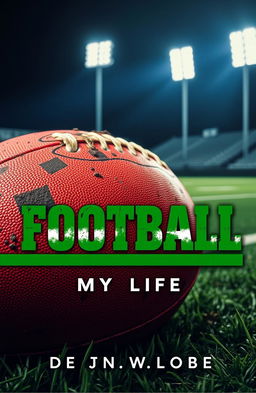 A high-energy book cover centered on a passionate football theme, featuring a close-up of a worn, classic football covered in dirt and grass stains, symbolizing the journey and struggles of the sport