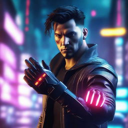 Produce a hyper-realistic, 4K image of a cool, handsome man in cyberpunk style