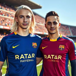 A 22-year-old pale football player with long pale hair, pale skin, and striking blue eyes