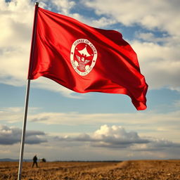 A vivid representation of a military red flag, billowing in the wind