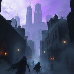 A mysterious and atmospheric city inhabited by wraiths, set in a dark, powerful urban landscape