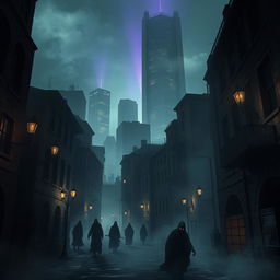 A mysterious and atmospheric city inhabited by wraiths, set in a dark, powerful urban landscape