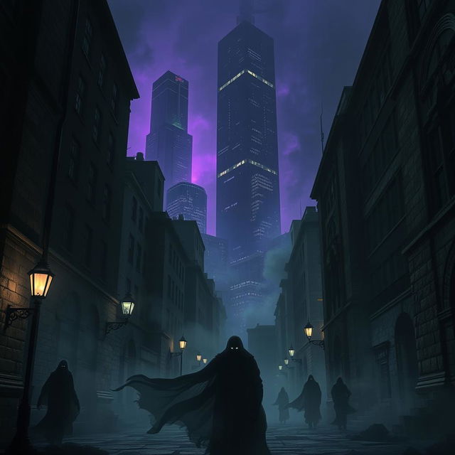 A mysterious and atmospheric city inhabited by wraiths, set in a dark, powerful urban landscape