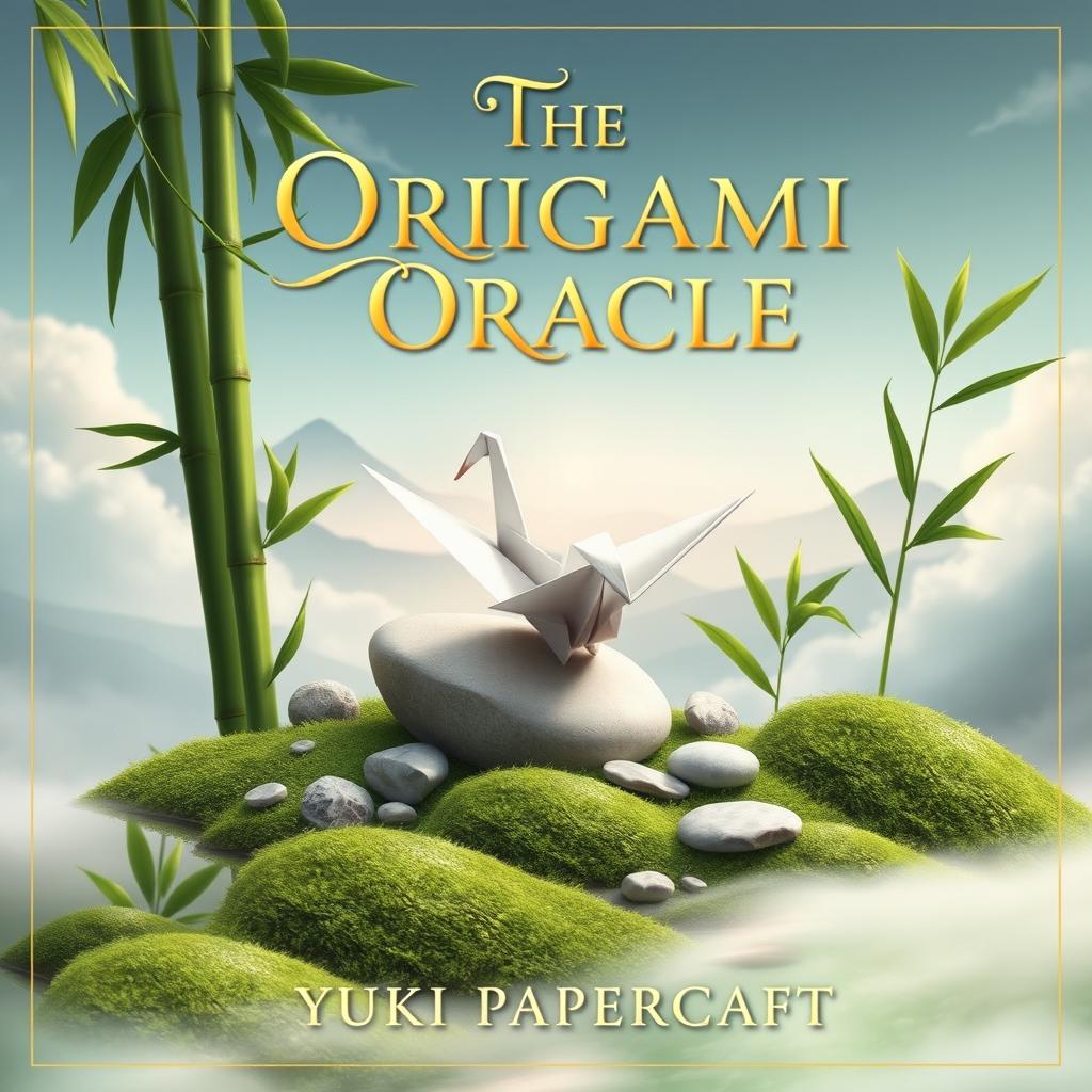 A beautiful book cover design for 'The Origami Oracle' by Yuki Papercraft