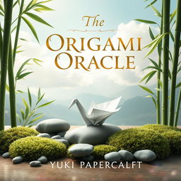 A beautiful book cover design for 'The Origami Oracle' by Yuki Papercraft