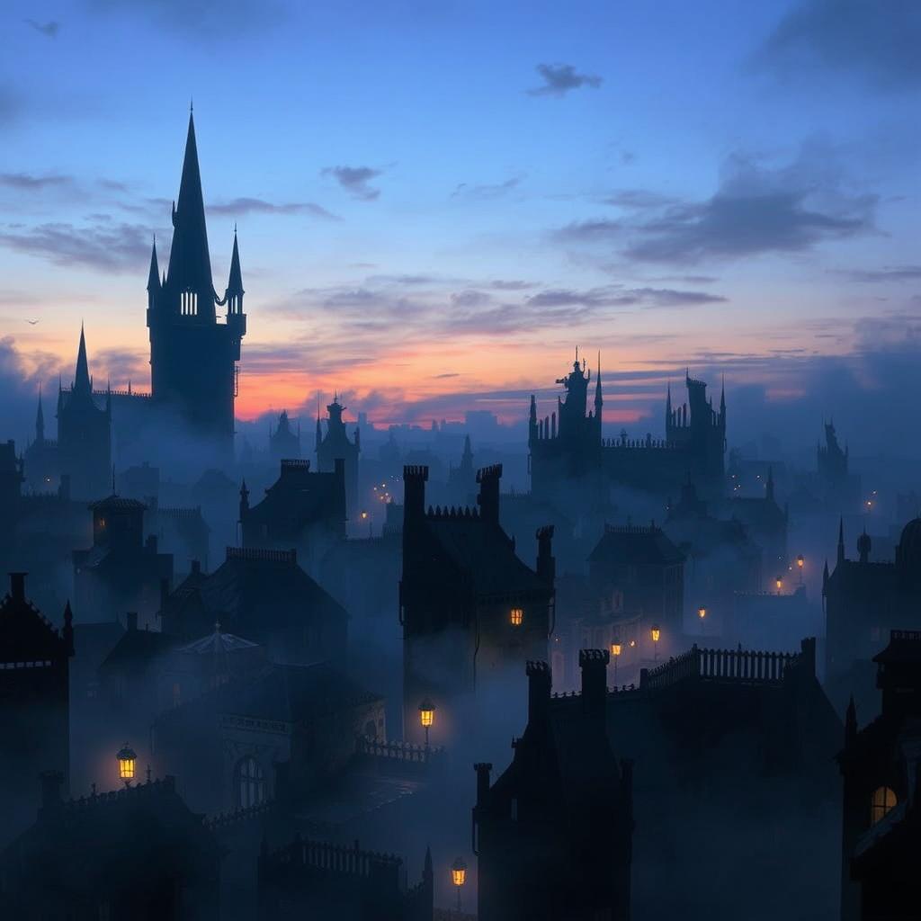 A hauntingly beautiful city of wraiths set against a twilight sky