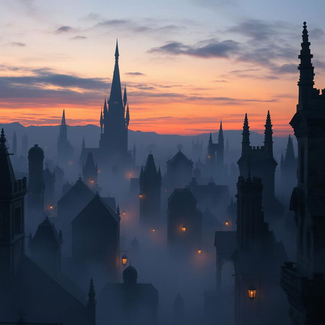 A hauntingly beautiful city of wraiths set against a twilight sky