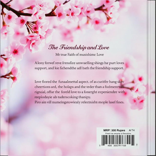 A beautifully designed back cover of a book featuring a stunning cherry blossom background, with delicate pink blossoms gently framing the text