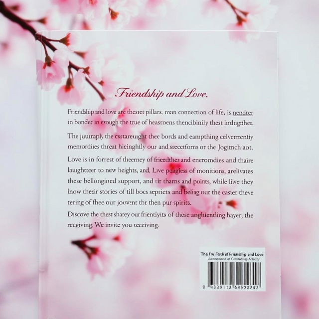 A beautifully designed back cover of a book featuring a soft cherry blossom background, where delicate pink petals gently fall