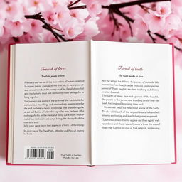 A beautifully designed back cover of a book featuring a soft cherry blossom background, where delicate pink petals gently fall
