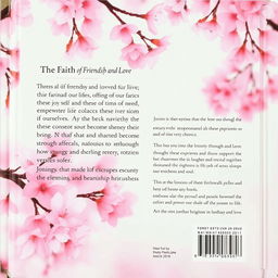A stunning back cover of a book adorned with a soft cherry blossom background, showcasing delicate pink petals cascading gracefully across the design