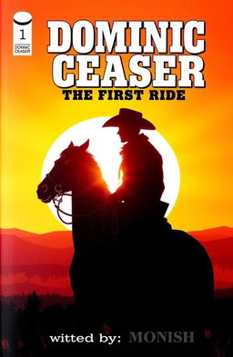 A comic book cover featuring a cowboy named Dominic Ceaser sitting on a horse